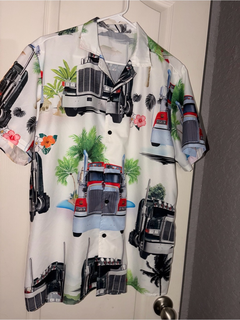 Kids White Truck Print Hawaiian Shirt